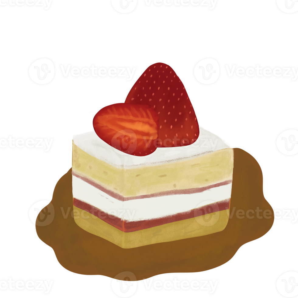 A slice of delicious strawberry cake on a plate. Strawberry cake symbol on transparent background for web banner internet ads. png