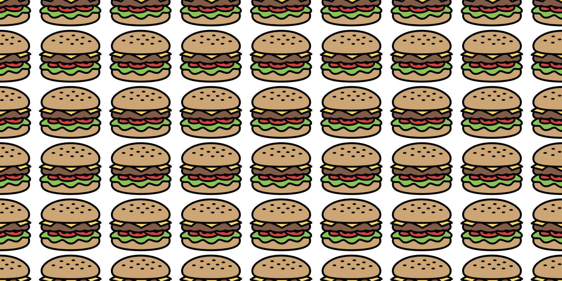hamburger seamless pattern fast food vector bakery baked meat icon restaurant repeat wallpaper scarf isolated cartoon tile background doodle illustration design