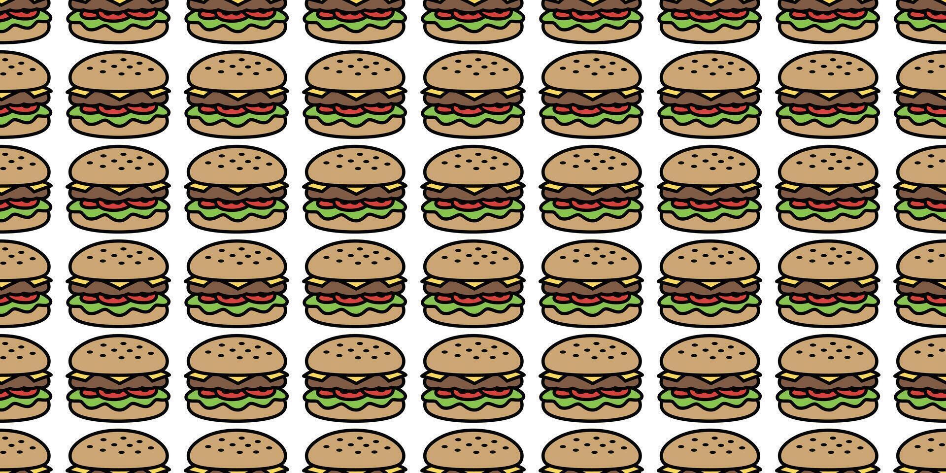 hamburguesa sin costura modelo rápido comida vector panadería horneado carne icono restaurante repetir fondo de pantalla bufanda aislado dibujos animados loseta antecedentes garabatear ilustración diseño