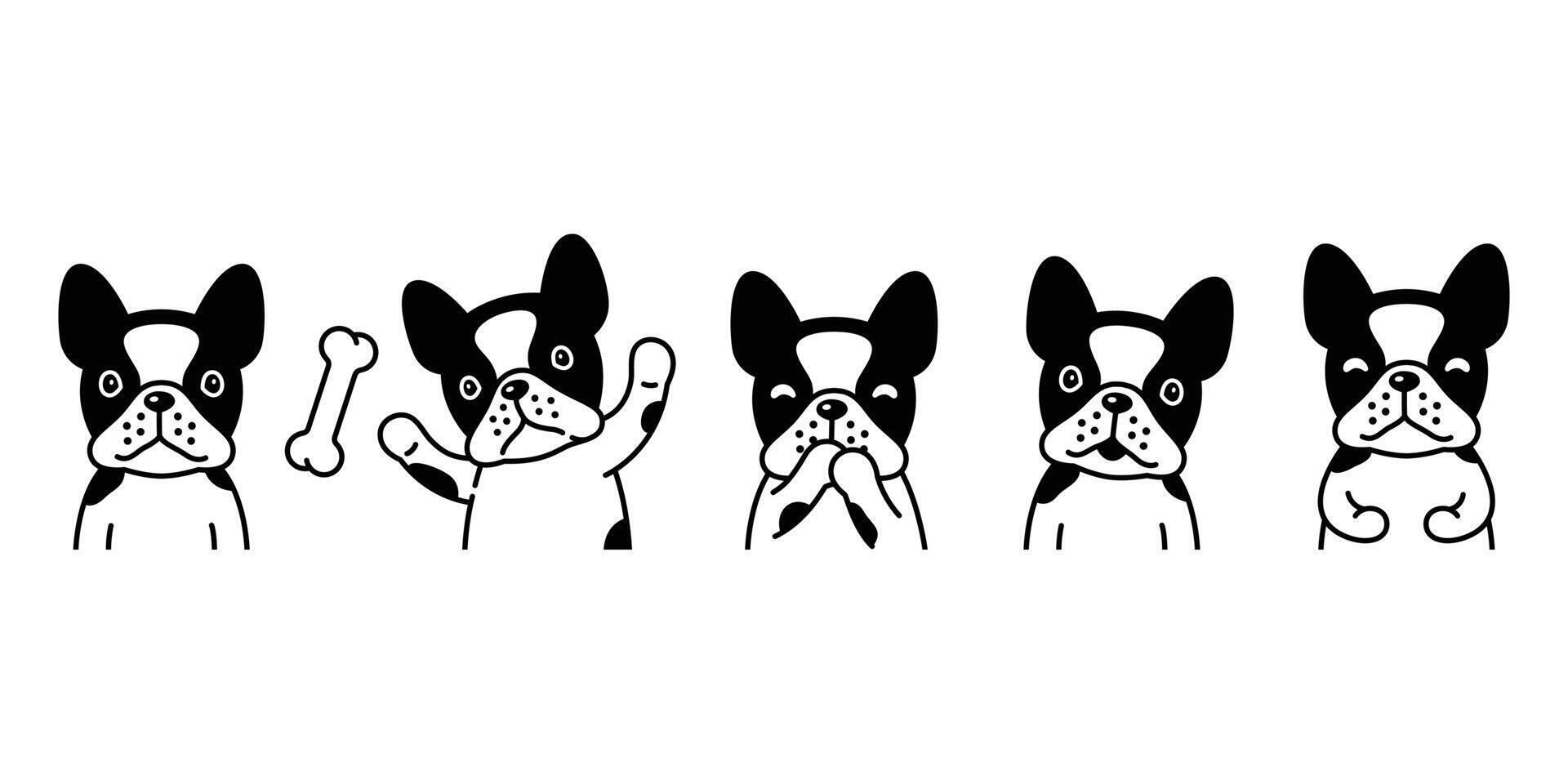 perro vector francés buldog icono hueso mascota perrito dibujos animados personaje símbolo animal garabatear ilustración diseño