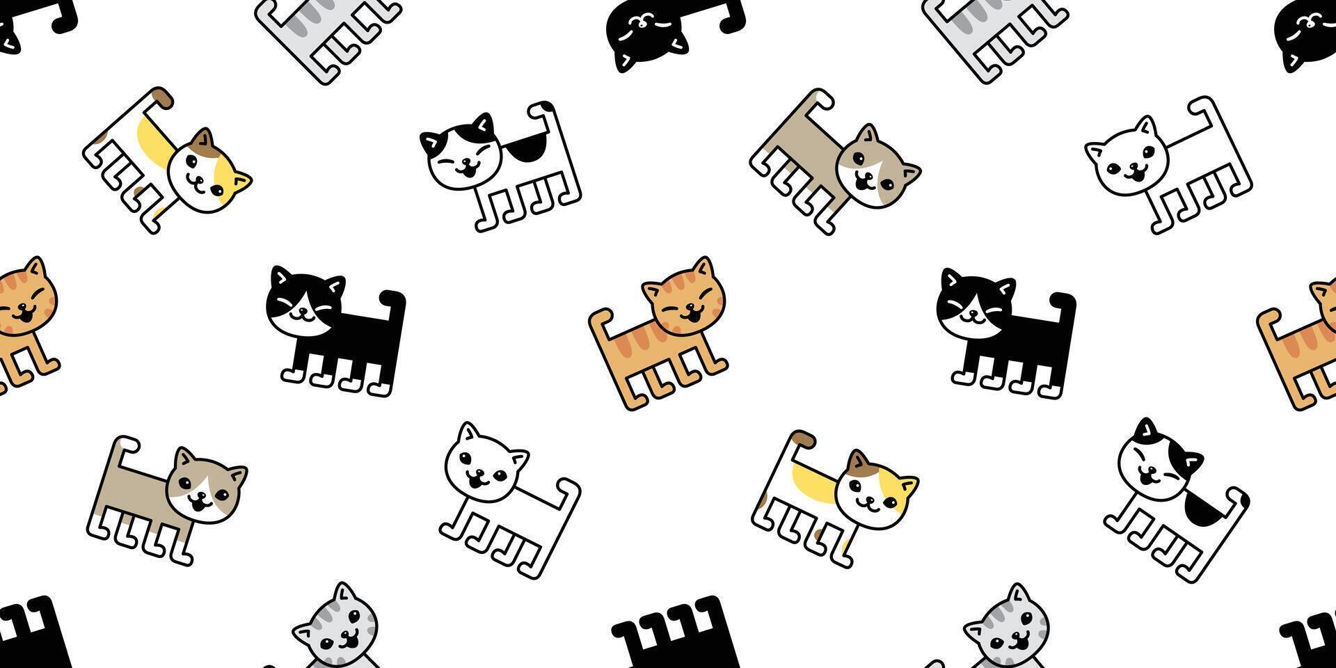 cat seamless pattern kitten calico vector breed pet scarf isolated repeat background cartoon animal tile wallpaper illustration doodle design
