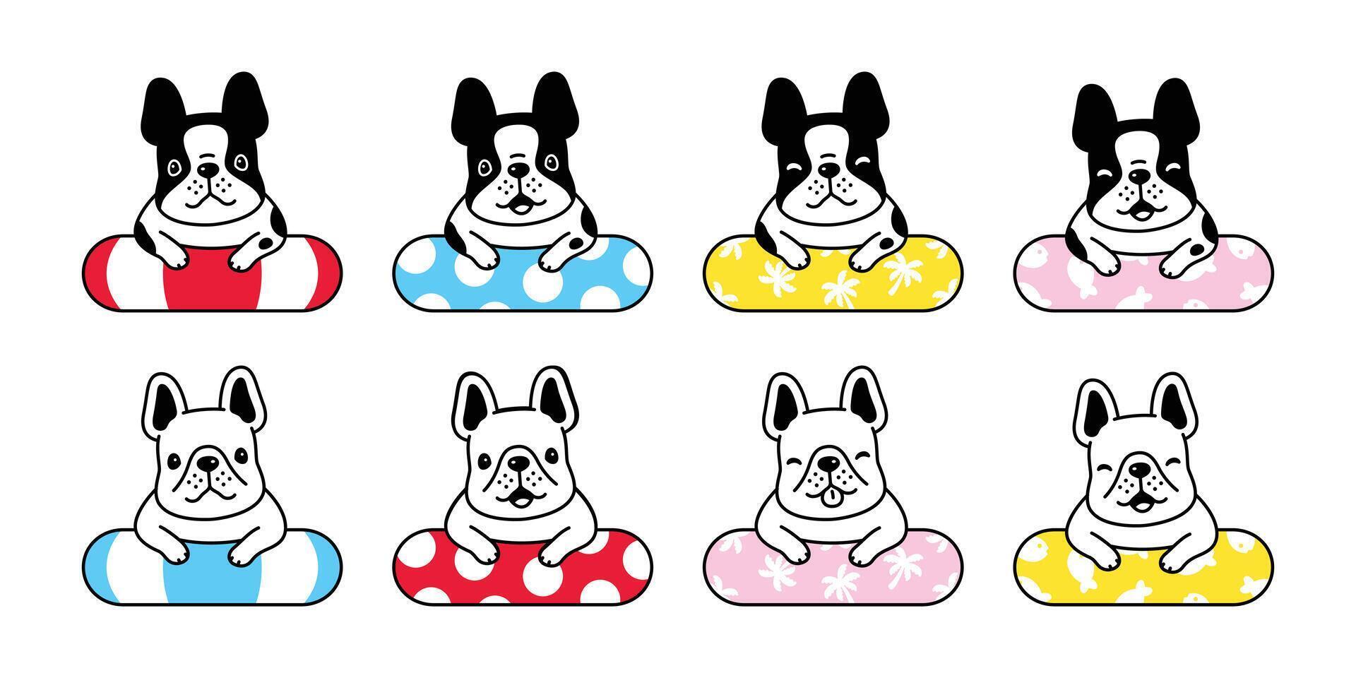 dog vector french bulldog icon swimming ring pool pet puppy ocean beach cartoon character animal doodle symbol illustration design