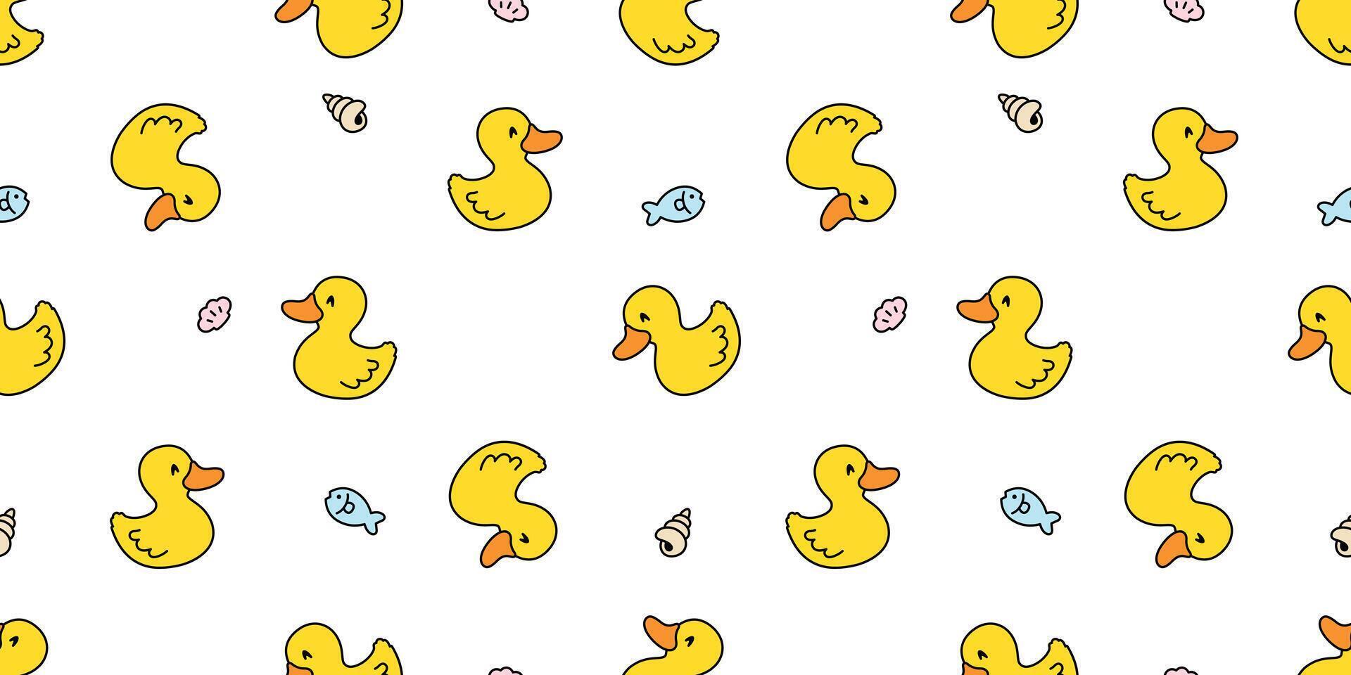 duck seamless pattern vector rubber duck bird farm fish shell clam cartoon scarf isolated repeat wallpaper tile background illustration animal doodle design