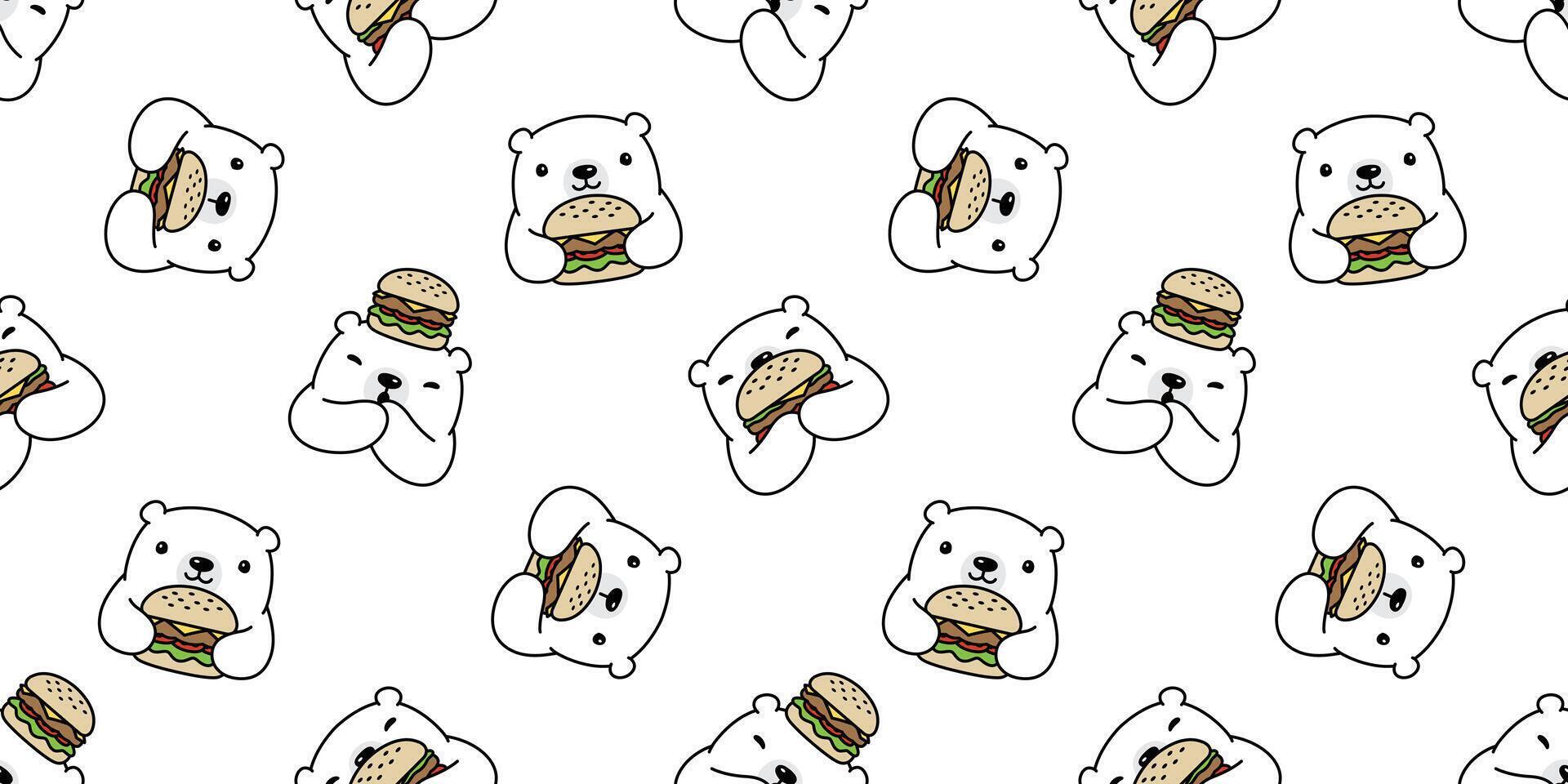 Bear seamless pattern polar bear vector hamburger scarf isolated cartoon repeat wallpaper tile background doodle illustration white design