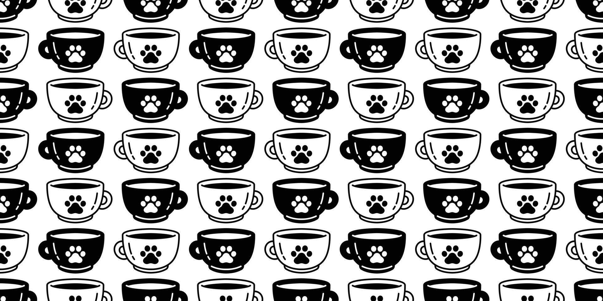 gato pata perro huella sin costura modelo café taza gatito calicó vector té Leche vaso animal mascota bufanda aislado repetir antecedentes dibujos animados loseta fondo de pantalla ilustración garabatear diseño