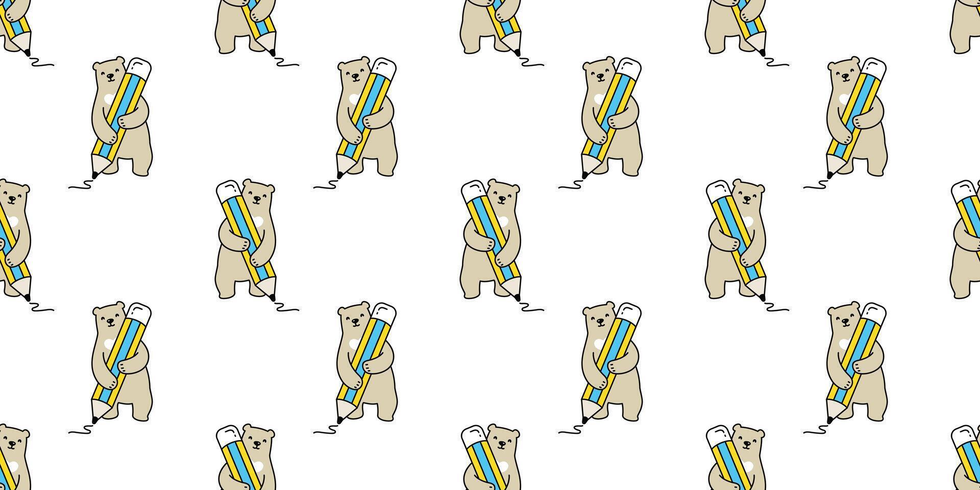 Bear seamless pattern vector polar bear pencil scarf isolated cartoon repeat wallpaper tile background illustration animal design