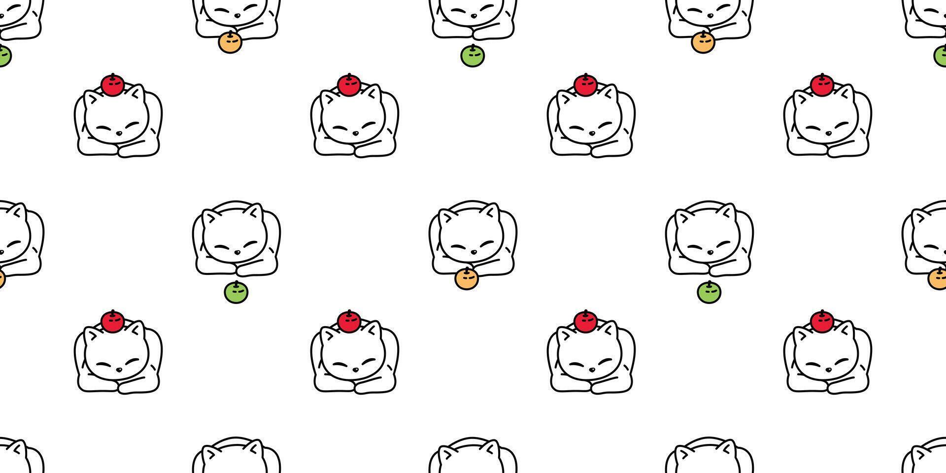 cat seamless pattern kitten calico vector breed pet apple fruit scarf isolated repeat background cartoon animal tile wallpaper illustration doodle design