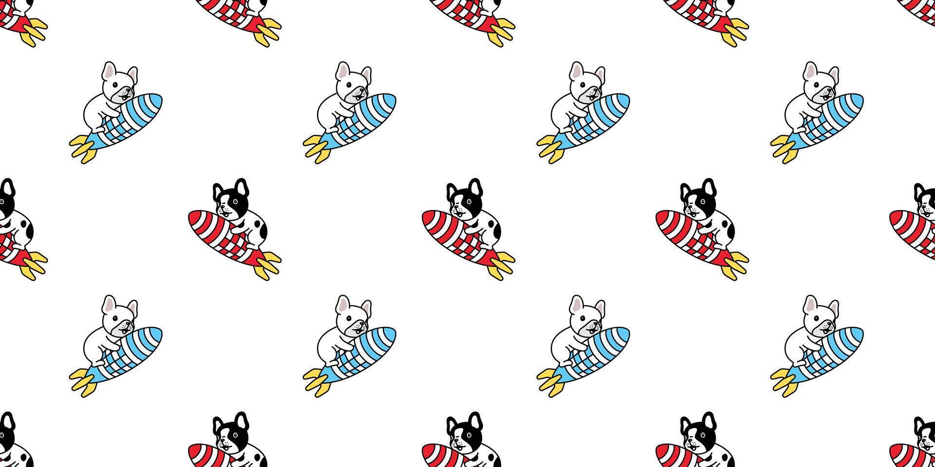 dog seamless pattern french bulldog vector space rocket bomb pet puppy animal scarf isolated repeat wallpaper tile background cartoon doodle illustration design