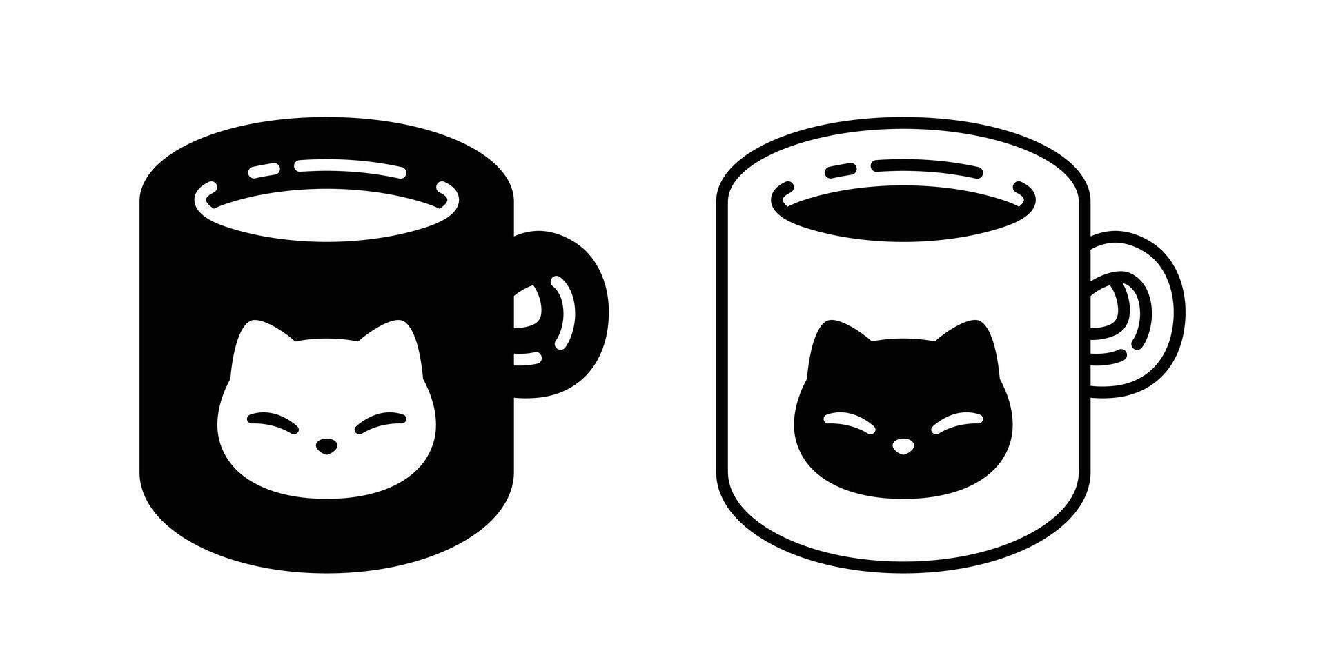 cat vector cup coffee tea icon kitten calico glass drink logo symbol character cartoon doodle illustration design