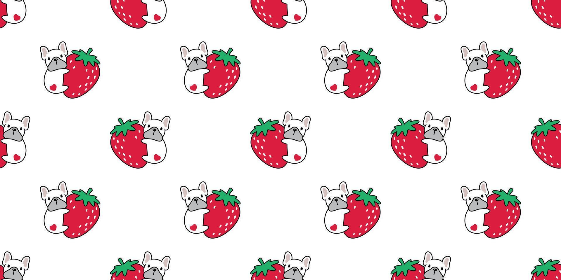 dog seamless pattern french bulldog puppy strawberry heart fruit pet vector repeat wallpaper scarf isolated tile background cartoon animal doodle illustration design