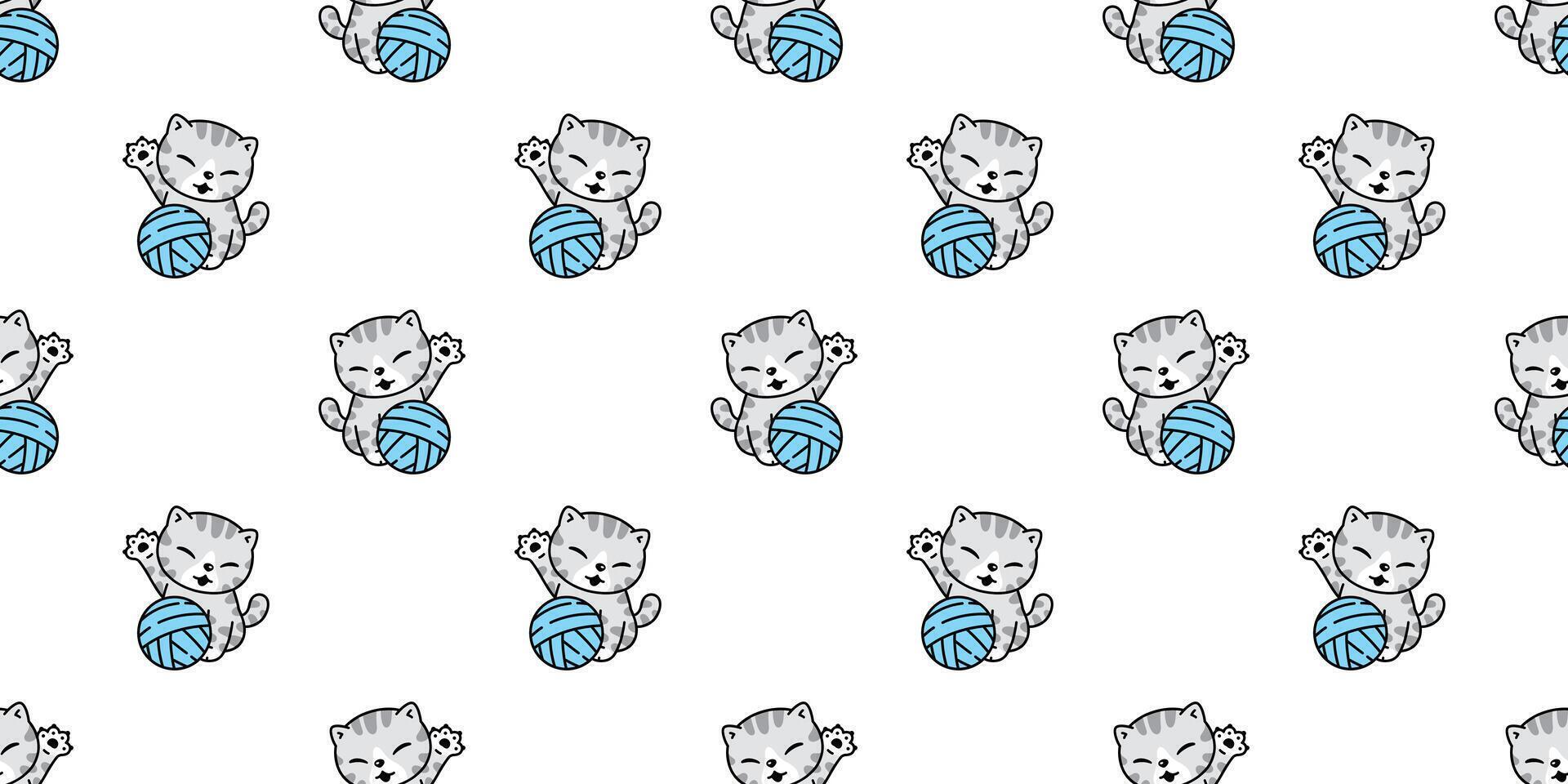 gato sin costura modelo gatito hilo pelota vector calicó animal mascota bufanda aislado repetir antecedentes dibujos animados loseta fondo de pantalla ilustración garabatear diseño