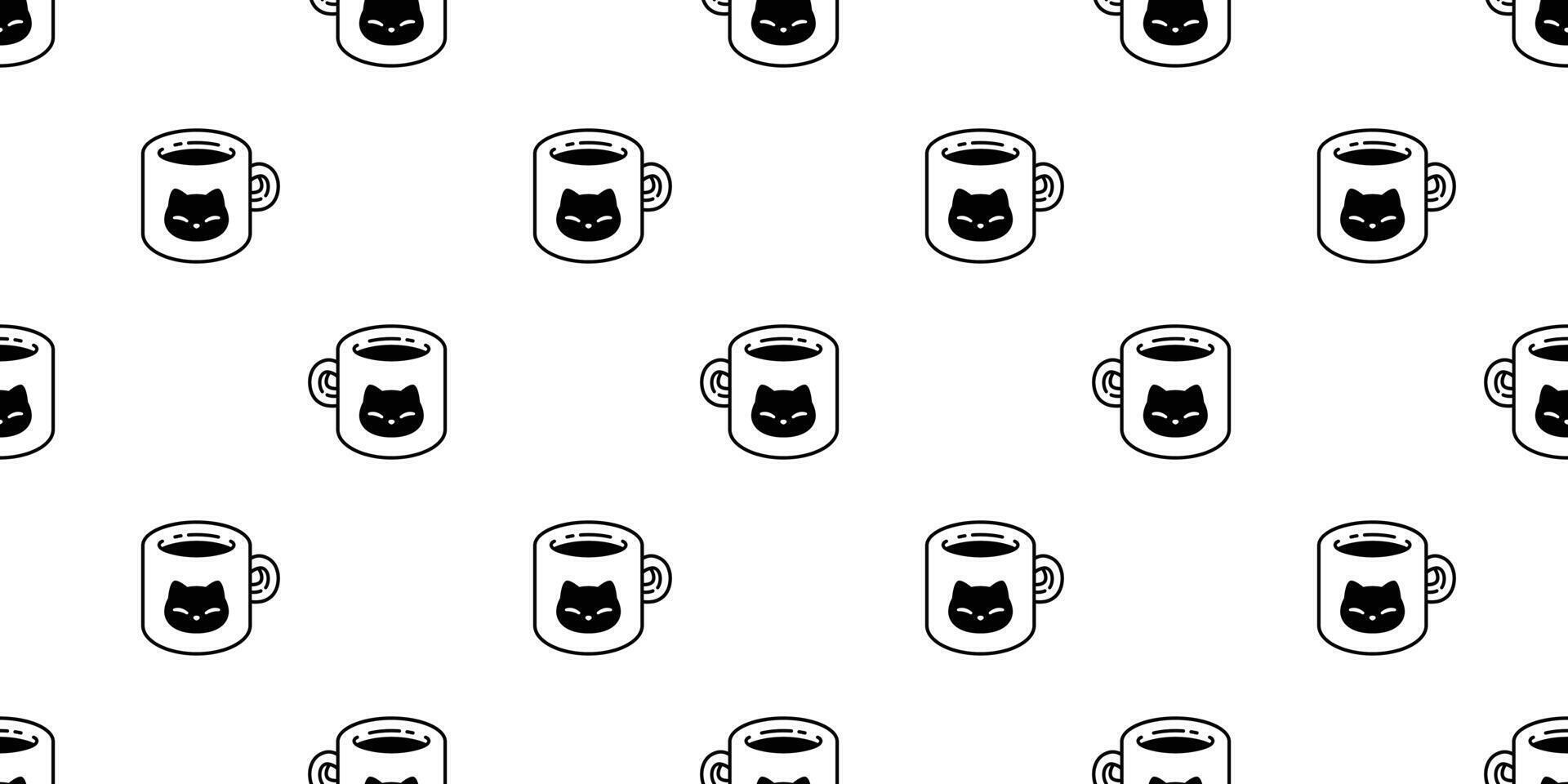 cat seamless pattern kitten vector cup coffee tea milk glass calico animal pet scarf isolated repeat background cartoon tile wallpaper illustration doodle design