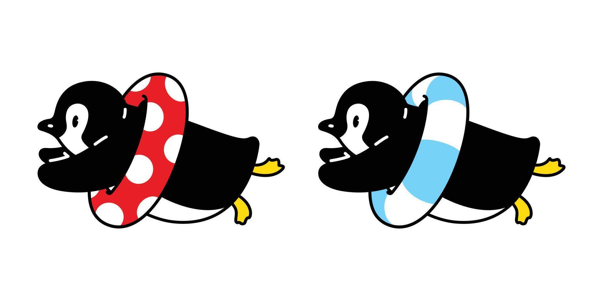 pingüino vector icono logo nadando piscina anillo dibujos animados personaje Oceano mar playa verano ilustración símbolo gráfico garabatear diseño