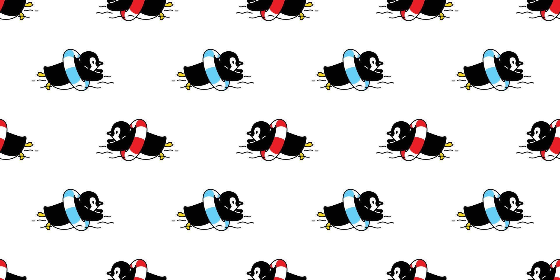 penguin Seamless pattern bird swimming pool ring vector cartoon ocean sea beach summer scarf isolated repeat wallpaper tile background illustration doodle design