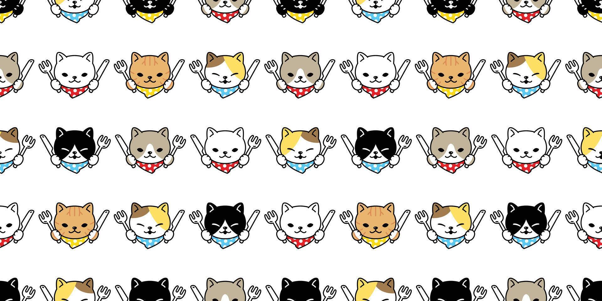 cat seamless pattern kitten vector chef kitchen cooking eating food baked bakery breed calico animal pet scarf isolated repeat background cartoon tile wallpaper doodle illustration design