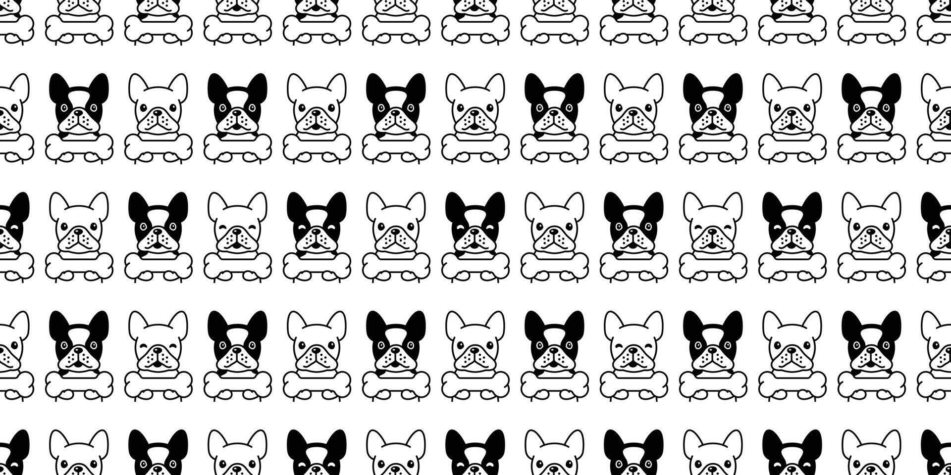 perro sin costura modelo francés buldog vector hueso mascota perrito animal bufanda aislado repetir fondo de pantalla loseta antecedentes dibujos animados ilustración garabatear negro blanco diseño