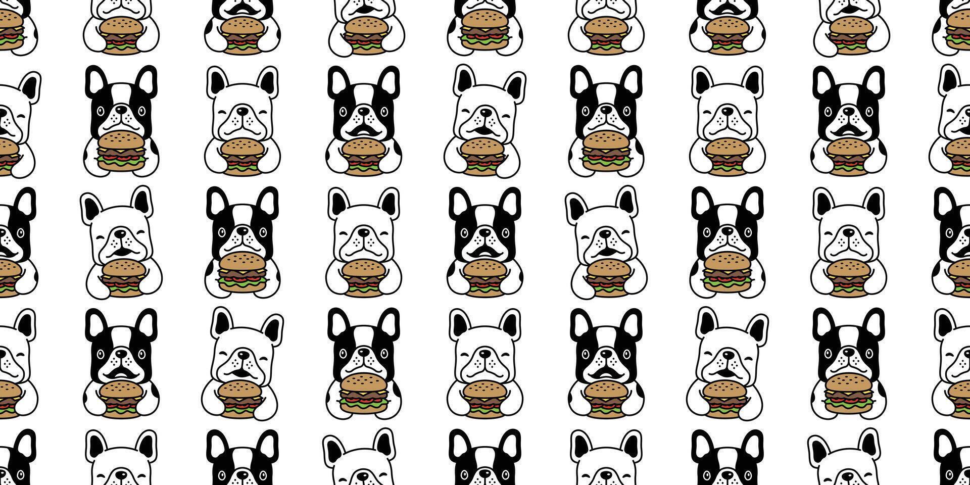 perro sin costura modelo francés buldog vector hamburguesa comida perrito mascota repetir fondo de pantalla bufanda aislado dibujos animados garabatear loseta antecedentes ilustración diseño