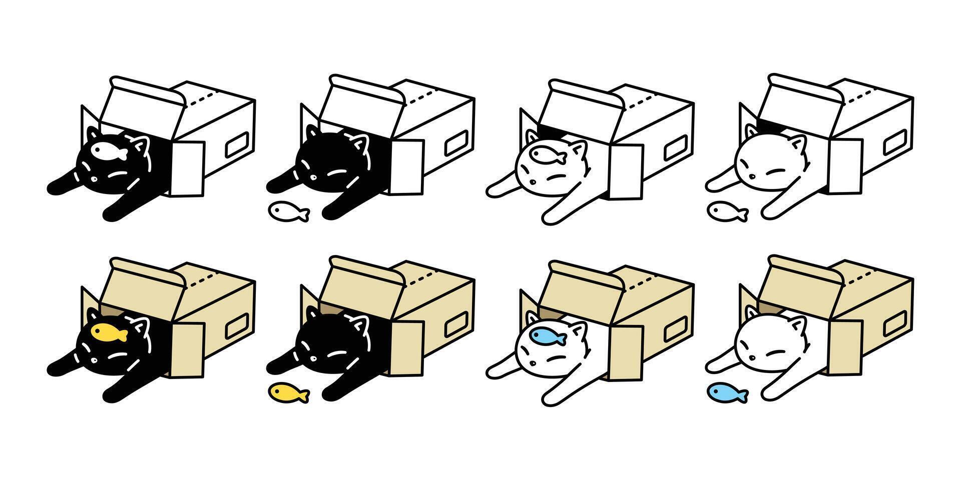 cat vector icon calico paper box kitten pet fish breed logo symbol character cartoon doodle illustration design
