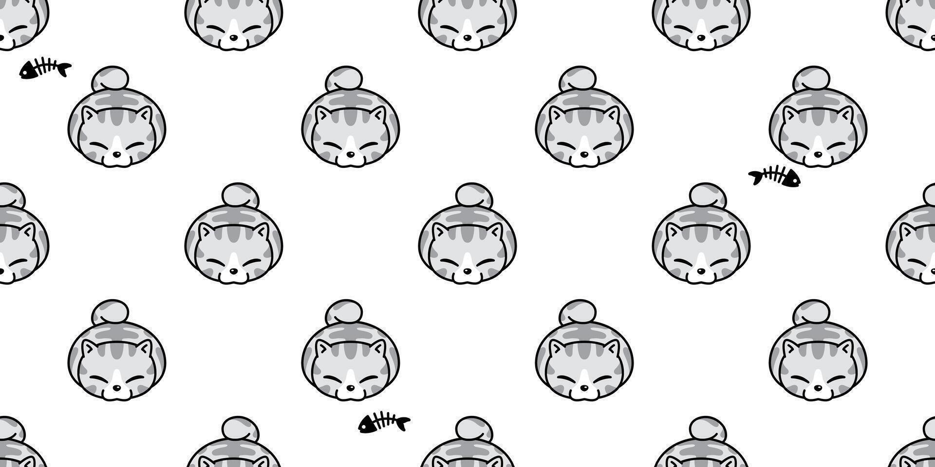 cat seamless pattern kitten vector breed calico fish bone animal pet scarf isolated repeat background cartoon tile wallpaper doodle illustration design