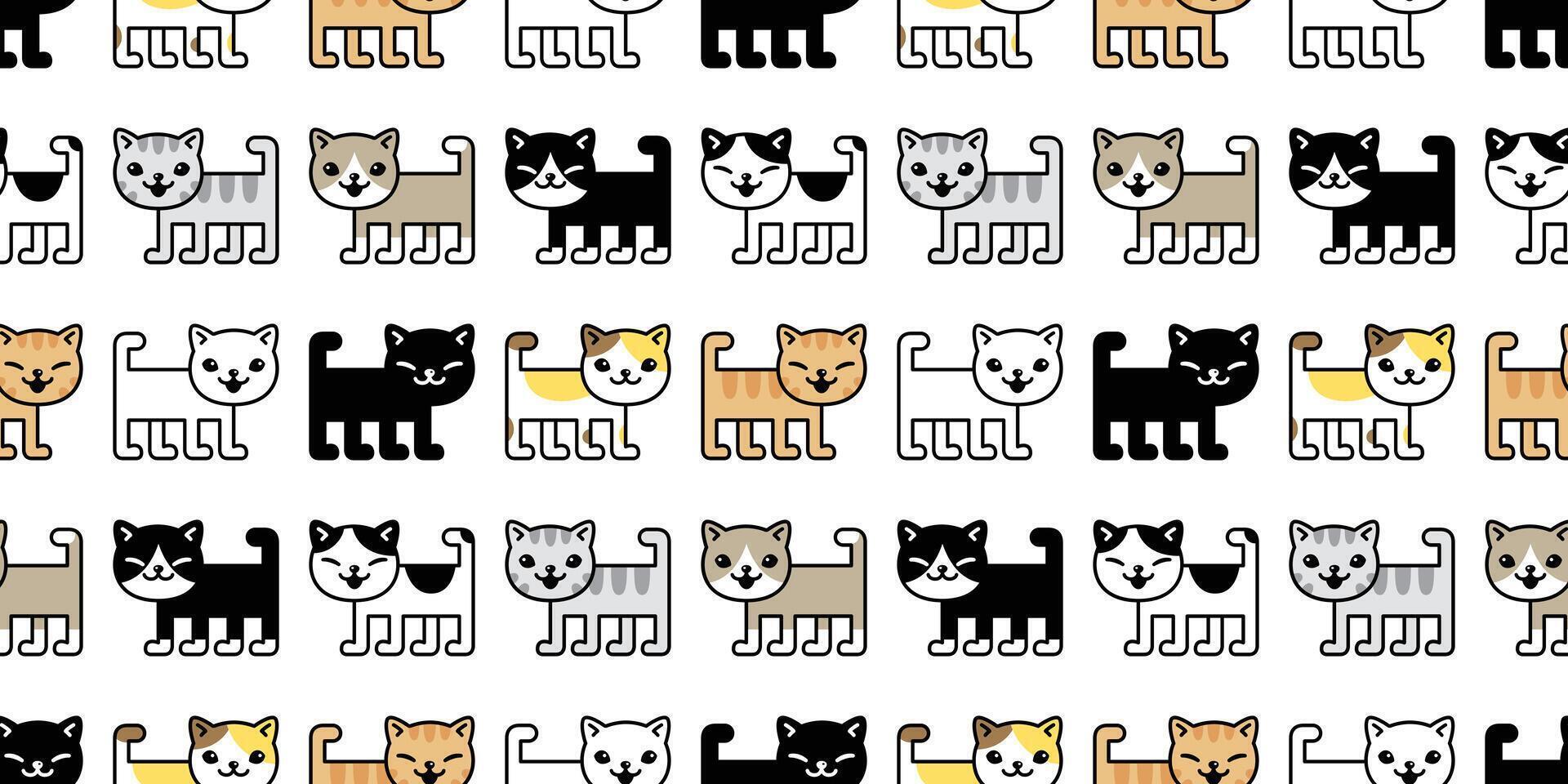 cat seamless pattern kitten vector breed calico pet scarf isolated repeat background cartoon animal tile wallpaper illustration doodle design