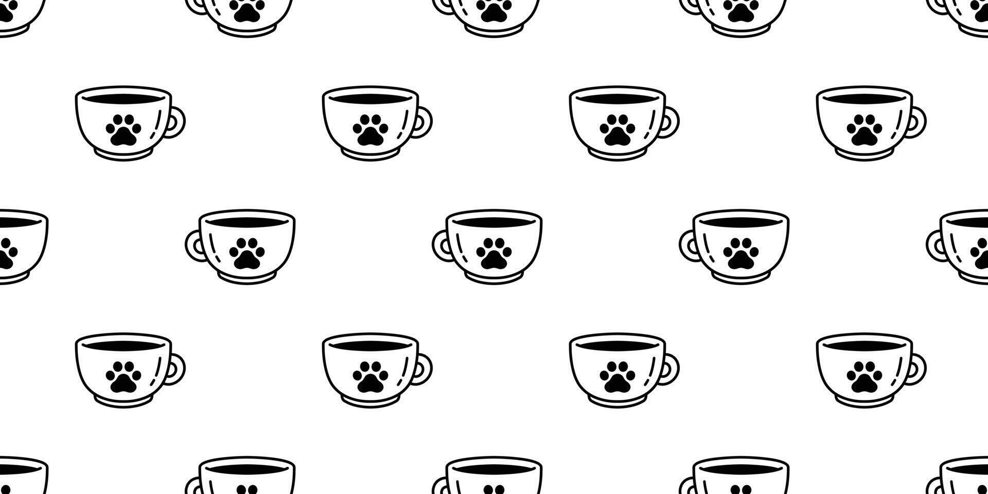 gato pata perro huella sin costura modelo café taza gatito vector té Leche vaso calicó animal mascota bufanda aislado repetir antecedentes dibujos animados loseta fondo de pantalla ilustración garabatear diseño