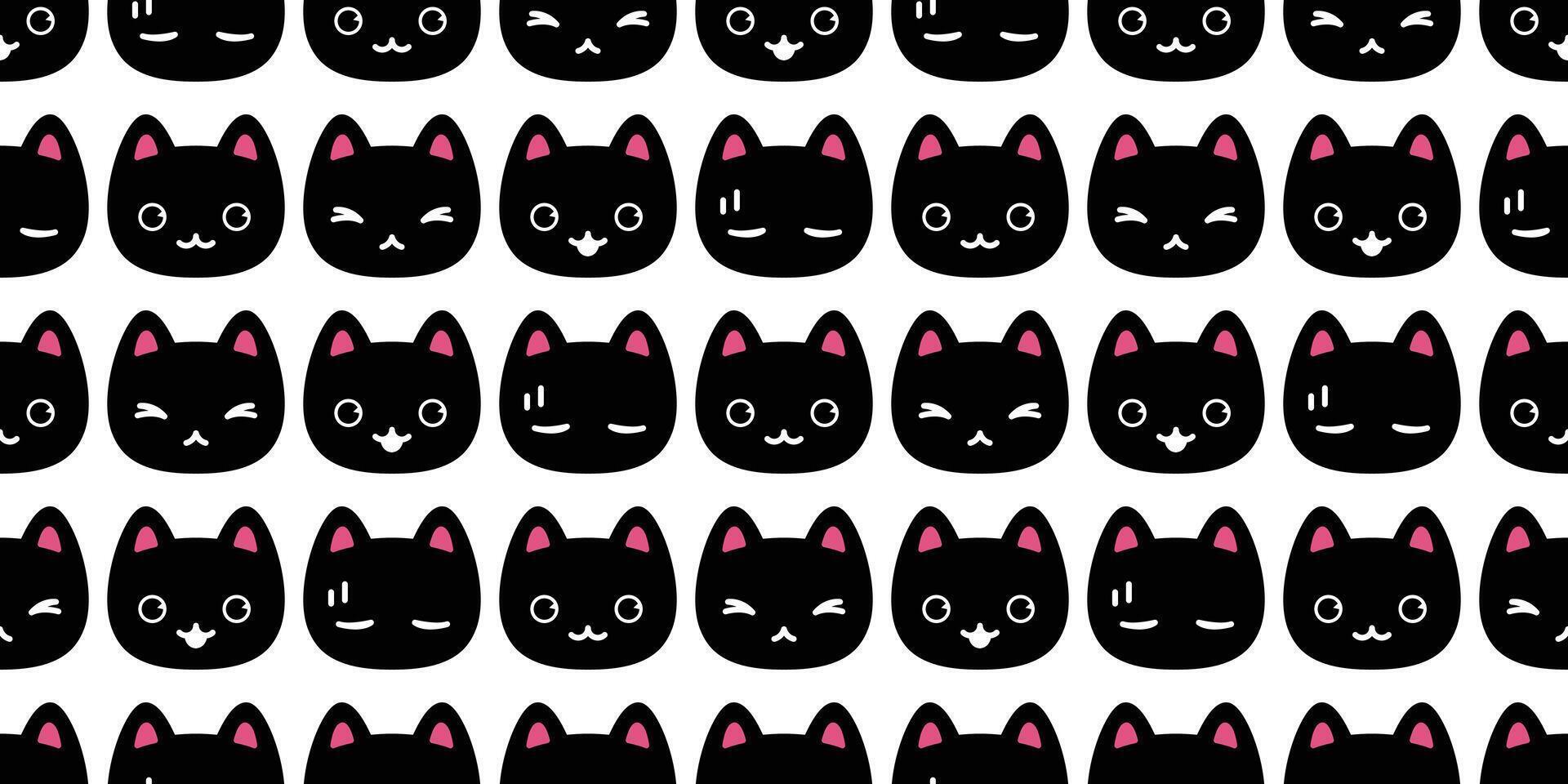 cat seamless pattern kitten vector calico pet animal head face scarf isolated repeat background cartoon tile wallpaper doodle illustration black design