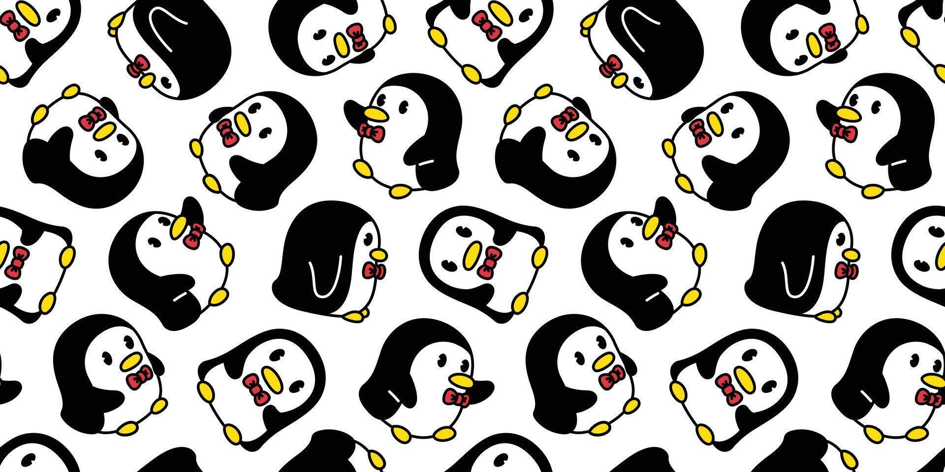 penguin Seamless pattern bird bow tie vector cartoon scarf isolated tile background repeat wallpaper illustration doodle design