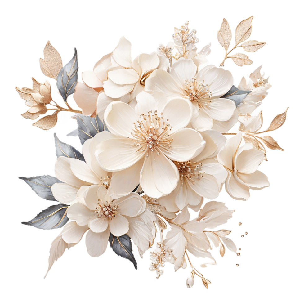 AI generated Digital oilpainted floral pattern design, Glitter flower Bouquet  design, Embossed flower pattern, Glossy flower painting design, Textile flower material design png