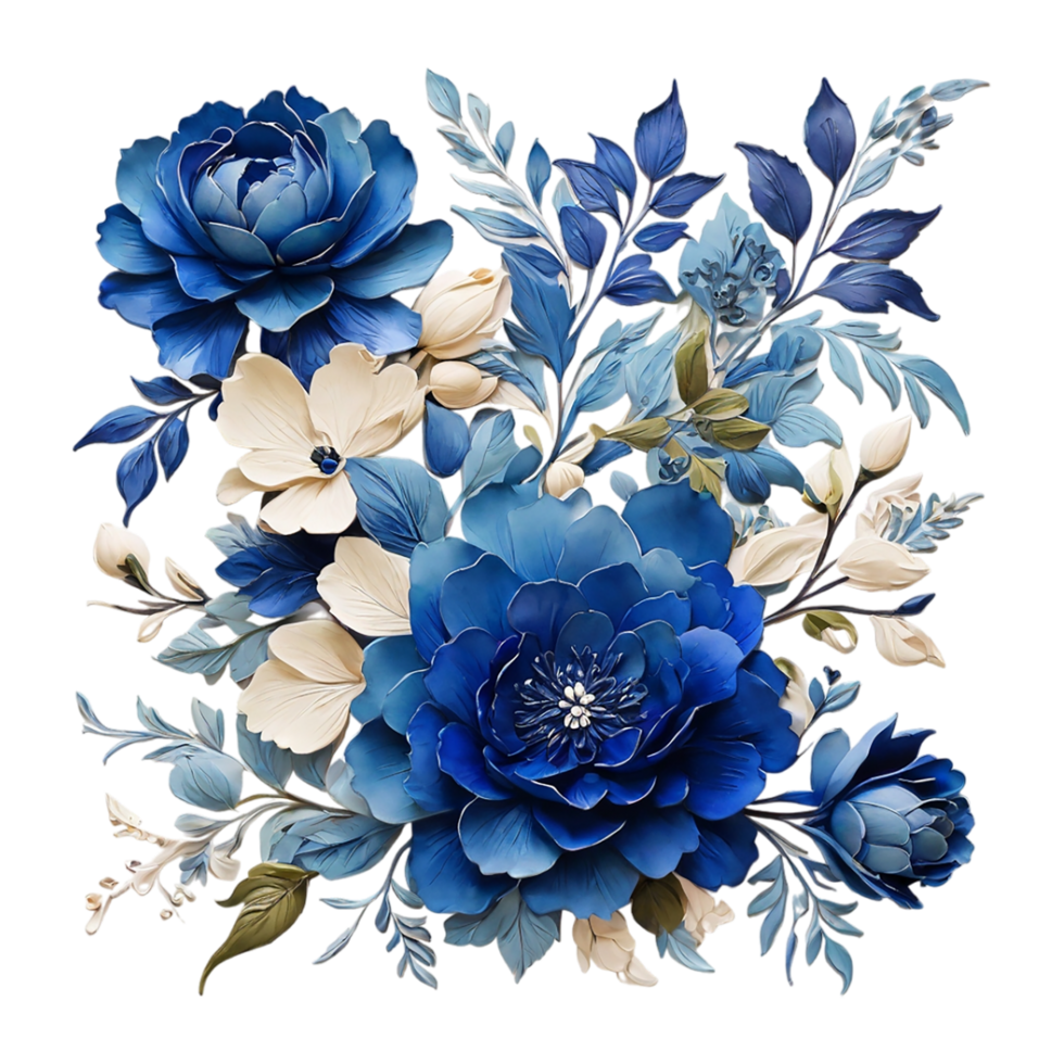 AI generated Digital oilpainted floral pattern design, Glitter flower Bouquet  design, Embossed flower pattern, Glossy flower painting design, Textile flower material design png