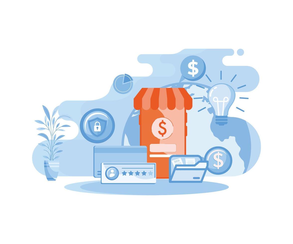 Financial investments, marketing, analysis, security of deposits, guarantee of security financial savings and money turnover. flat vector modern illustration