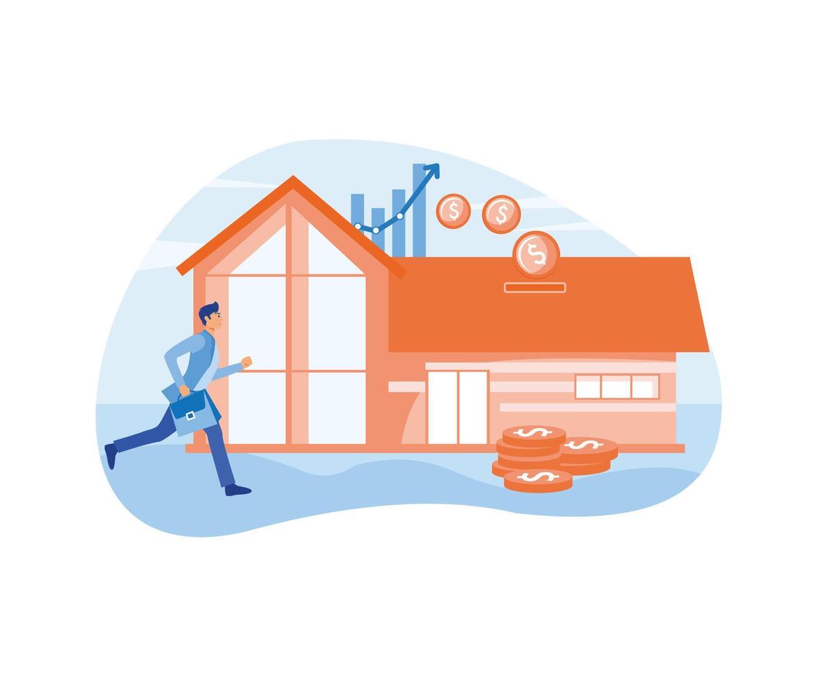 Small Families Buy Home on a Mortgage and Pay Credit to the Bank. Investing Money in Real Estate Property. The concept of KPR, Rent and KPR. The right purchase. flat vector modern illustration
