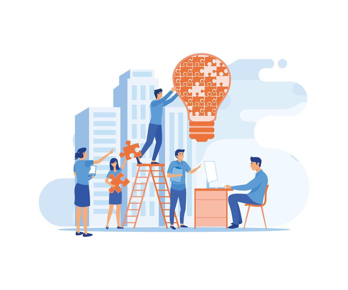 Business Idea concept. Manager at remote work, searching for new ideas solutions, working together in the company, brainstorming. flat vector modern illustration