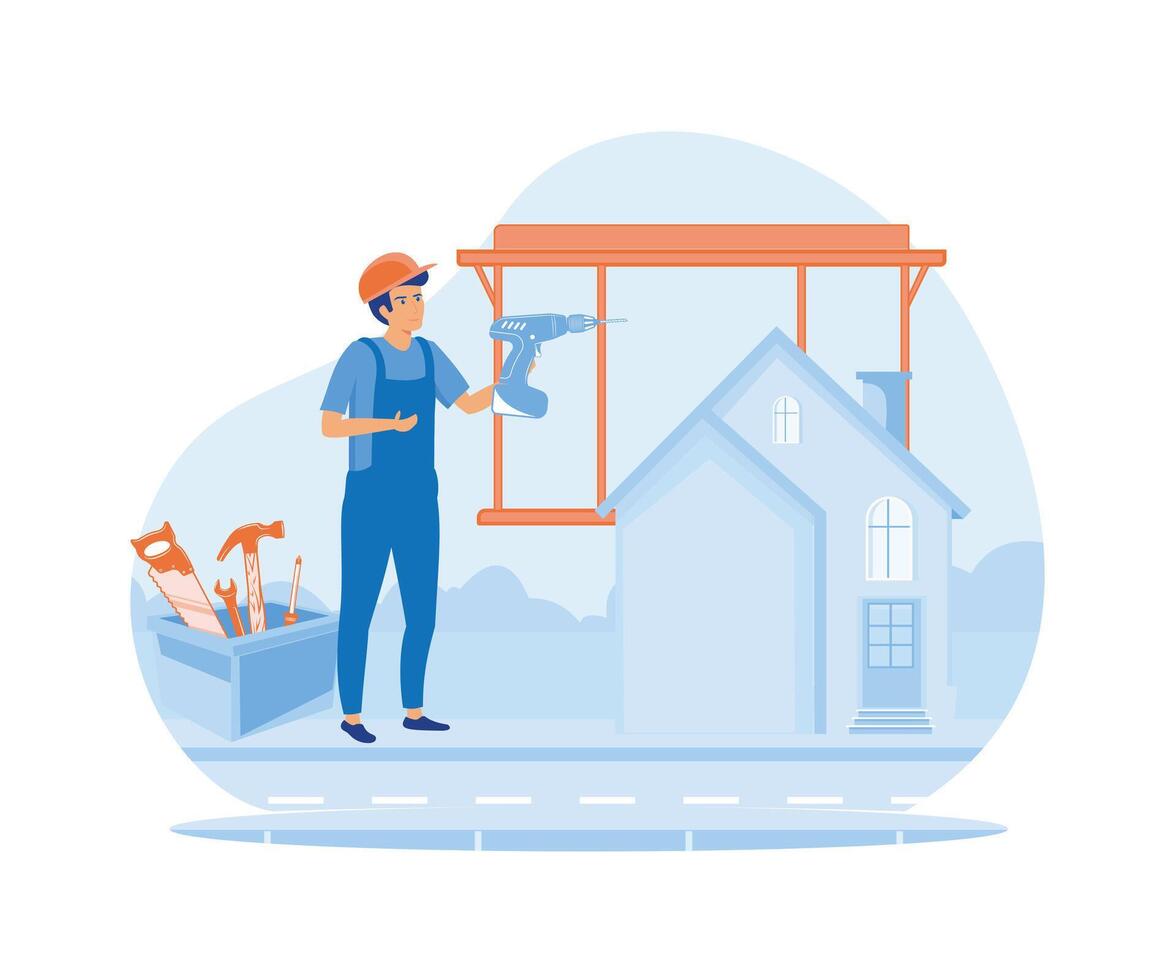 Home renovation abstract concept. Carpenter building maintenance, woodwork abstract metaphor. flat vector modern illustration