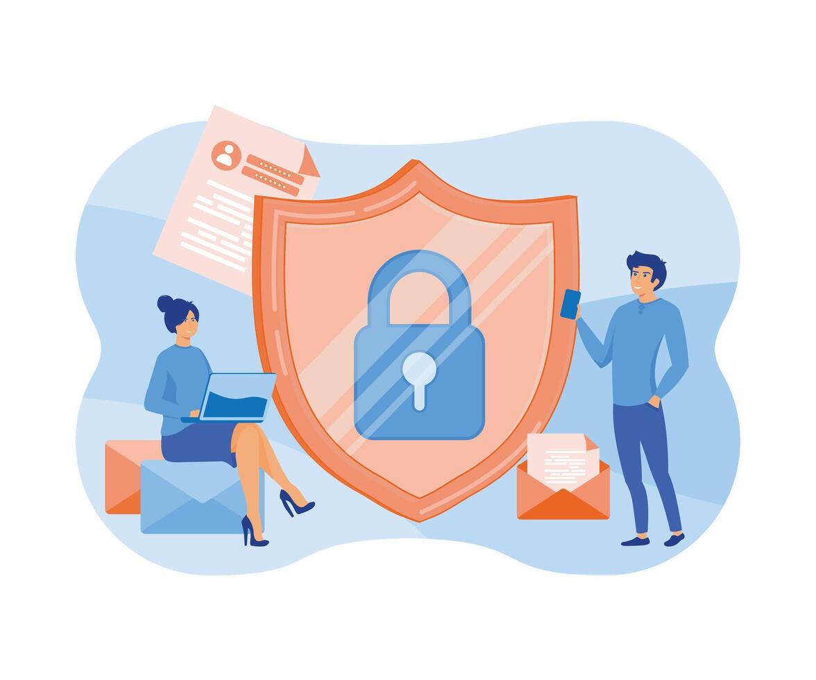 Data protection concept. Safety and confidential data protection, Internet security. Social Media.  flat vector modern illustration