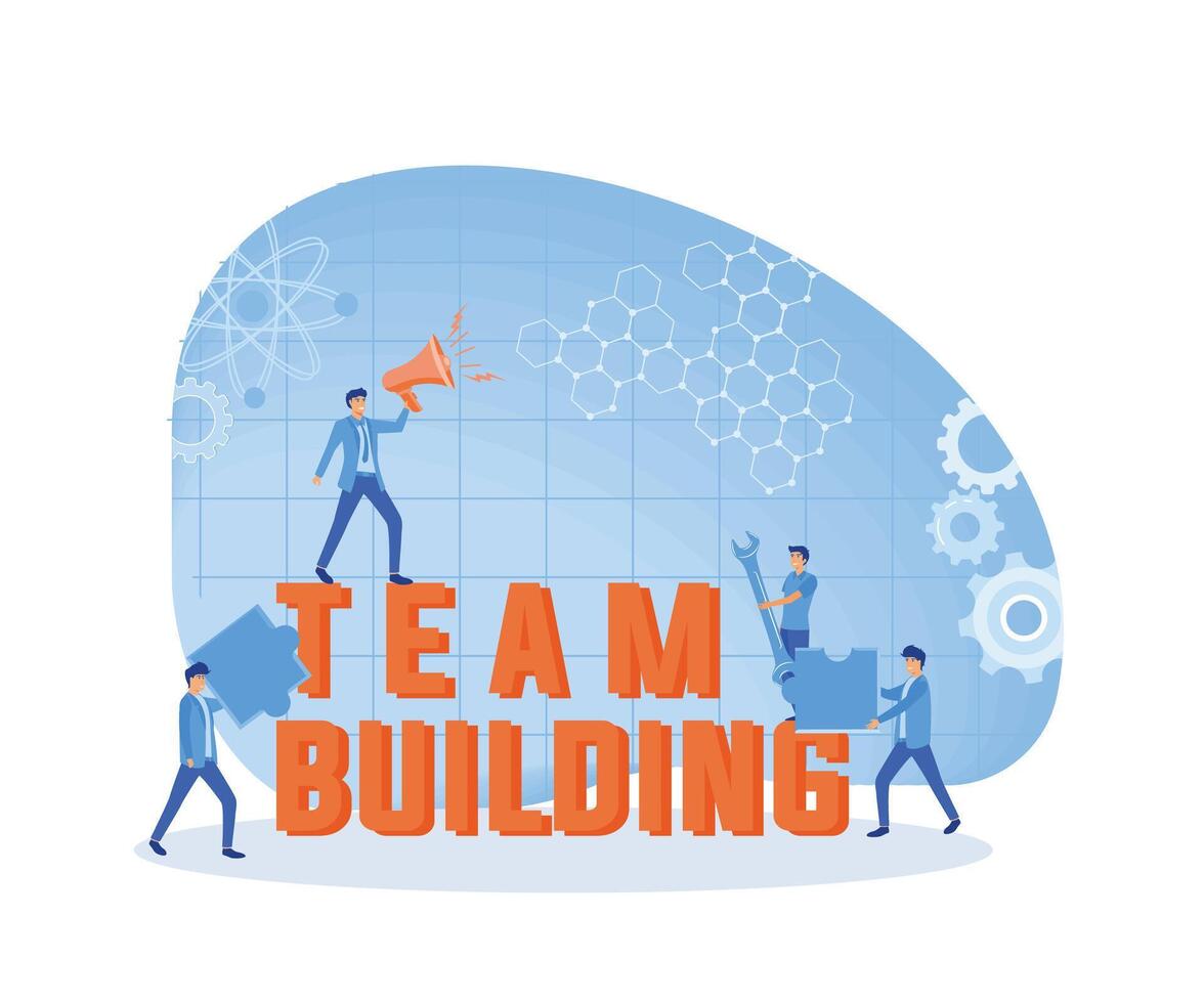 Team building concept. Group of people gather and work together to get good business results. Idea of communication and cooperation. flat vector modern illustration