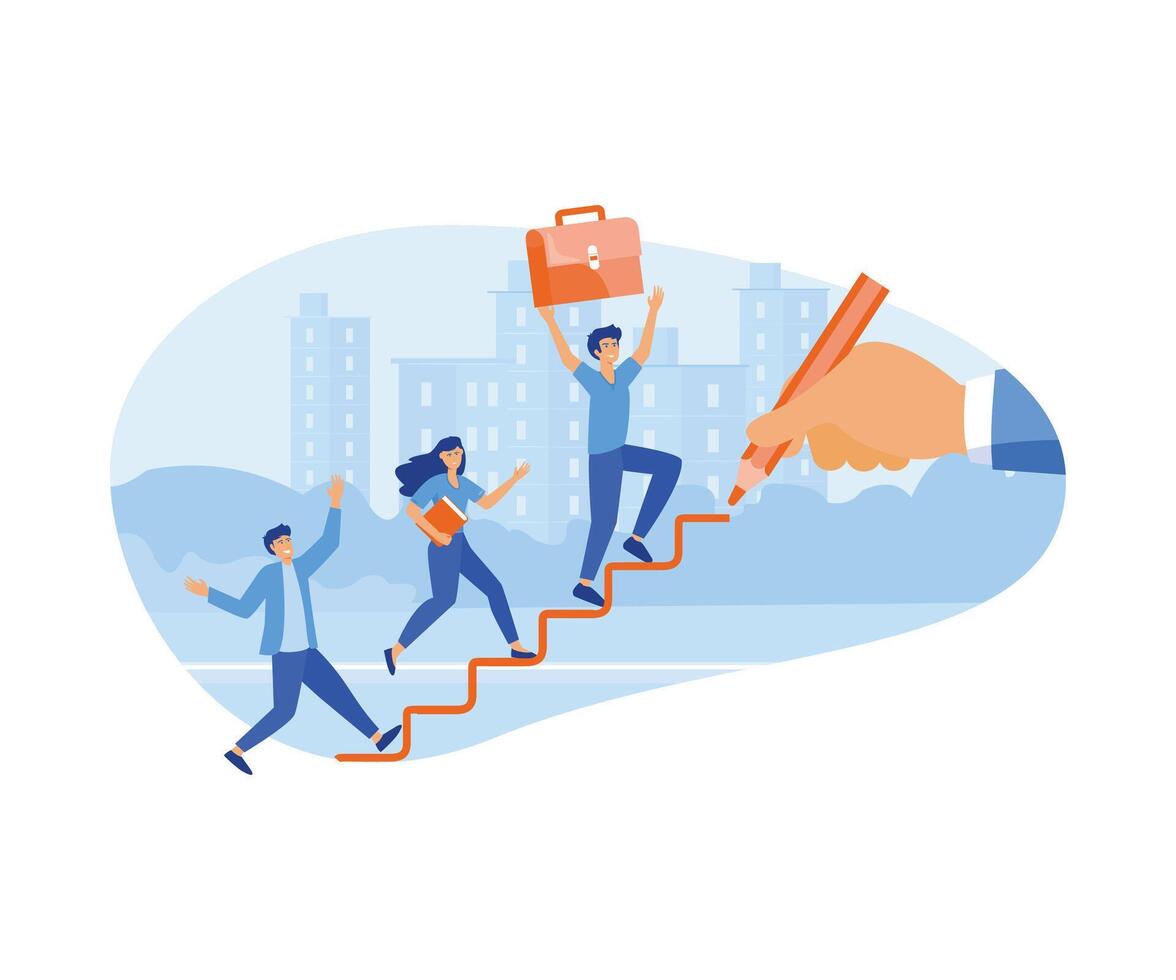 Leadership Concept. Business people walking up on increase chart line.   flat vector modern illustration