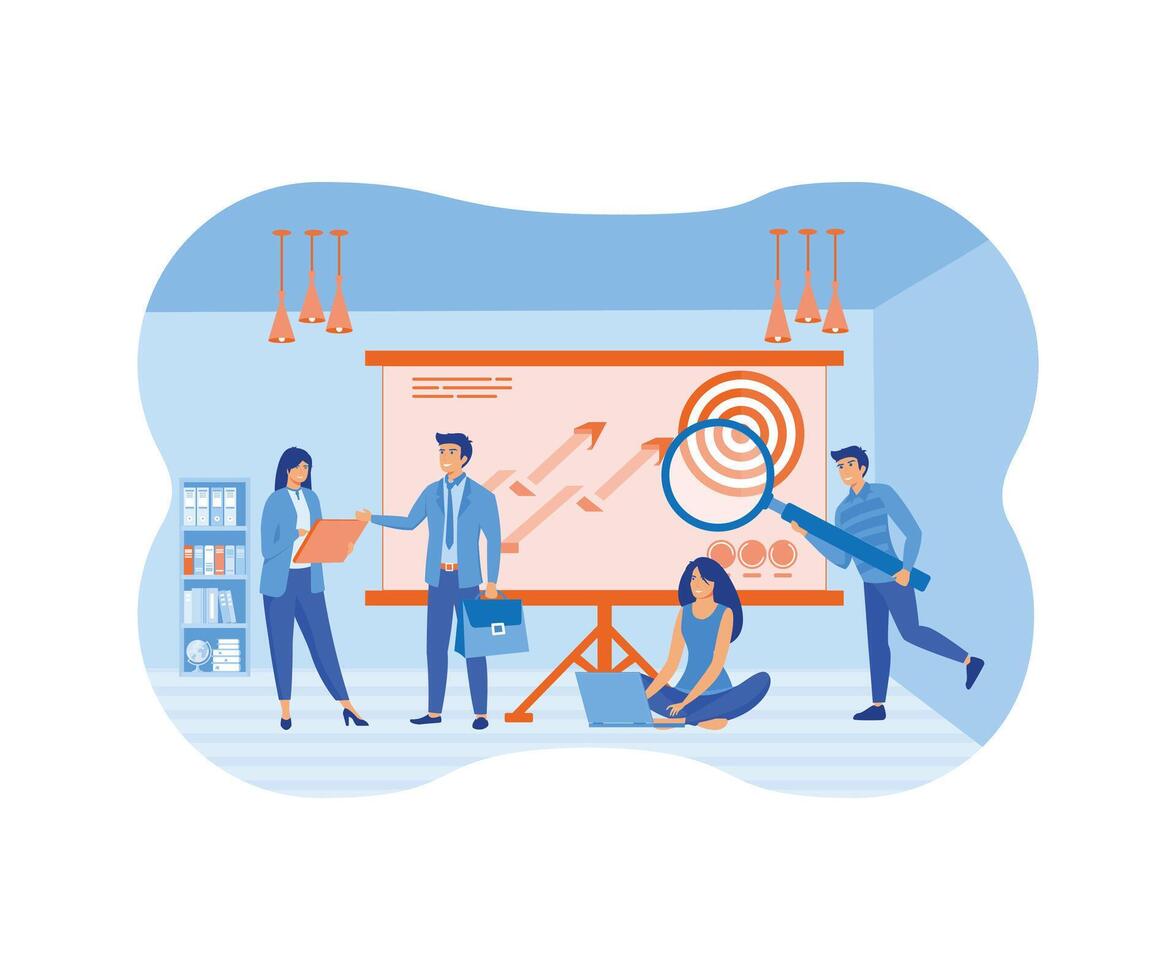 Business development and career growth concept with business people working on corporate success achievement.  flat vector modern illustration