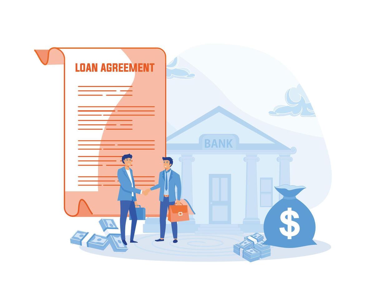 Approved Loan concept. Loan agreement borrow money from bank, mortgage, debt or obligation to pay back interest rate. flat vector modern illustration