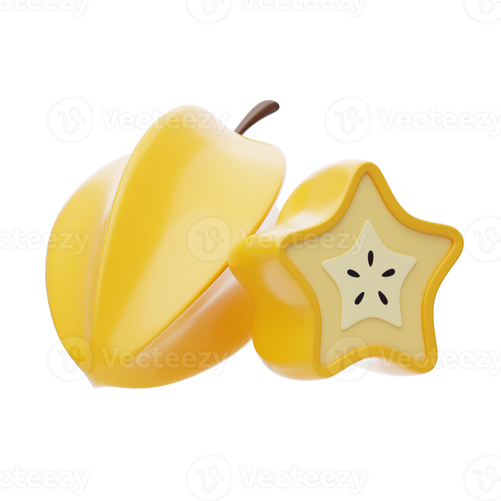 Karambola 3D Icon. star fruit 3d icon png
