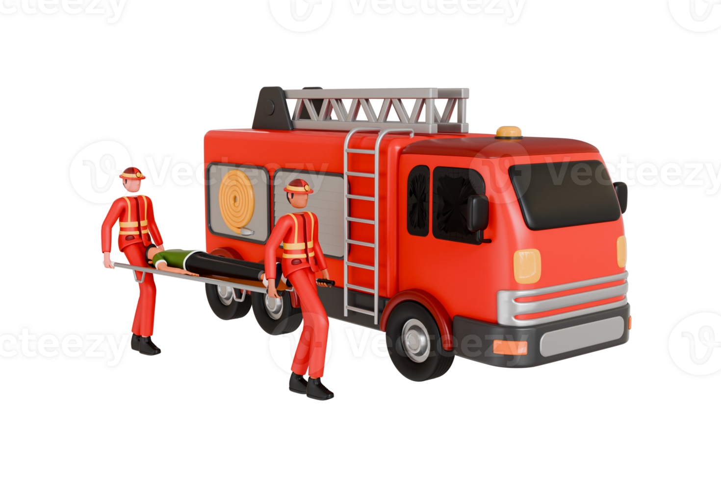 3d ilustración de bomberos salvar fuego víctima. 3d ilustración de bomberos ahorro hombre quemado con fuego png