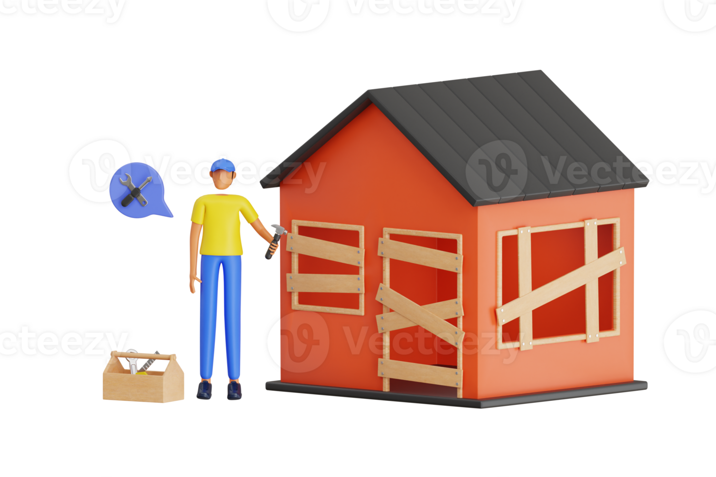 huis vernieuwing 3d illustratie. Mens heeft gerepareerd de oud huis png