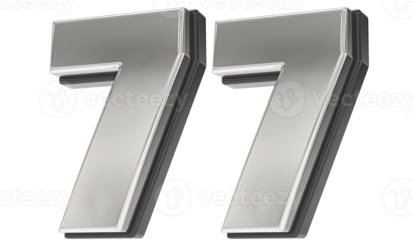 77 Number Silver And Black 3D Render png