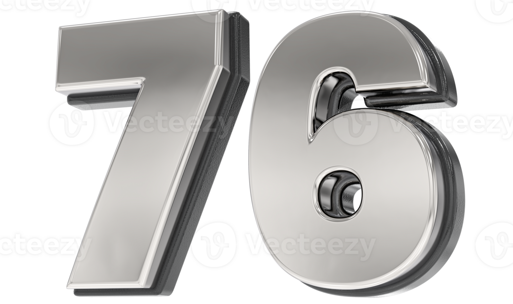 76 Number Silver And Black 3D Render png
