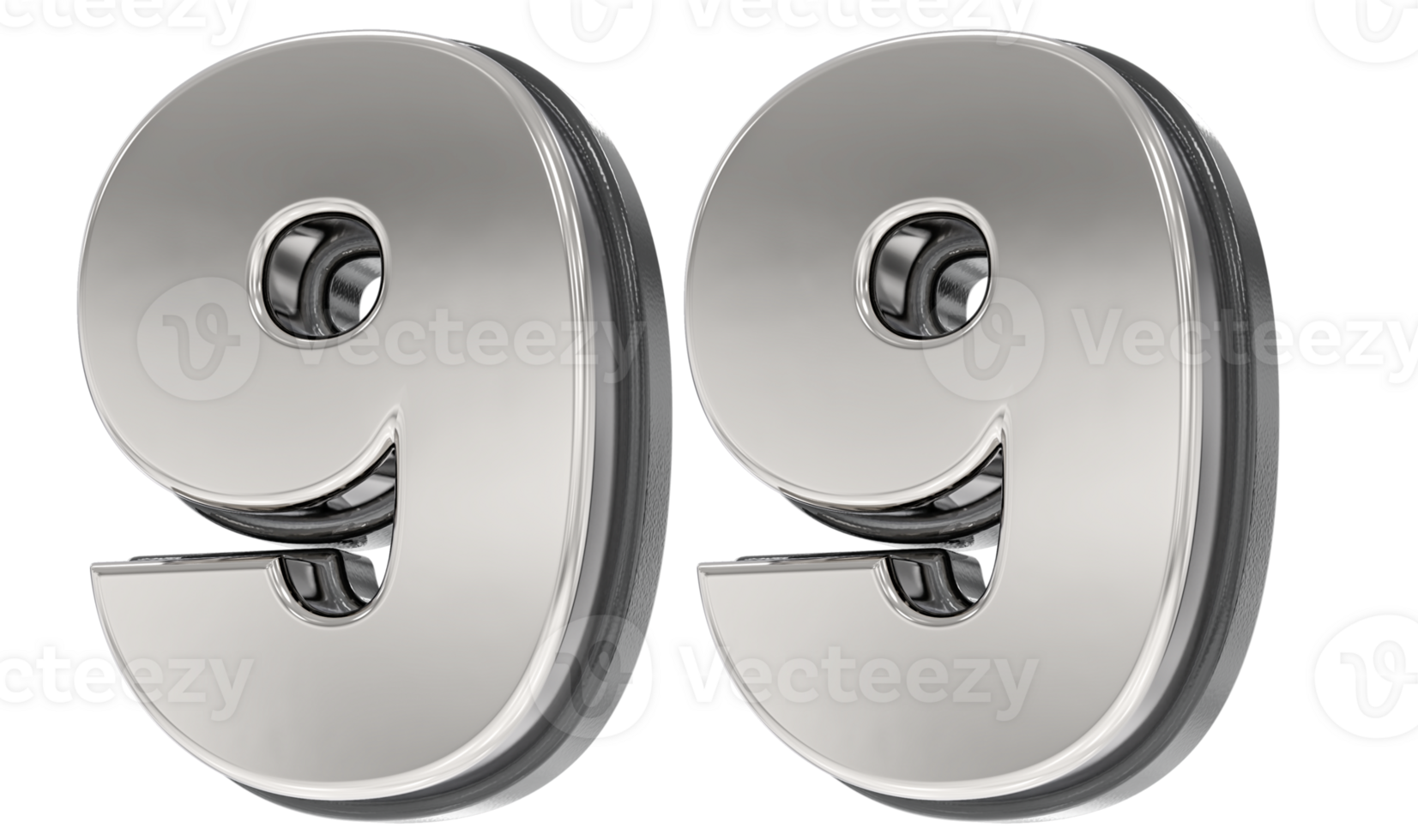 99 Number Silver And Black 3D Render png