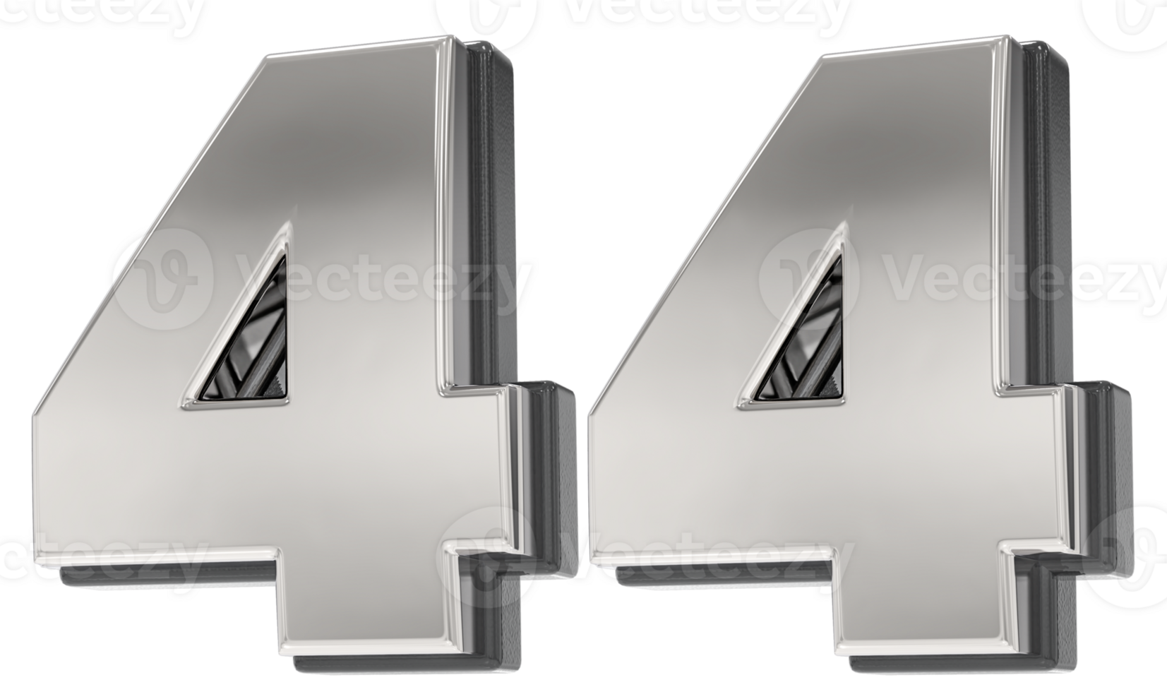 44 Number Silver And Black 3D Render png