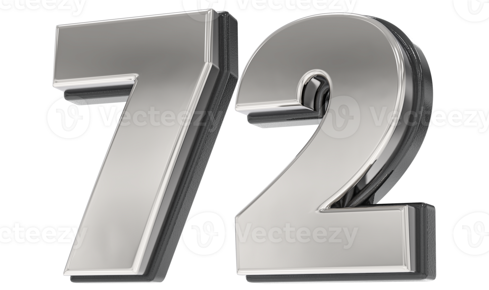 72 Number Silver And Black 3D Render png