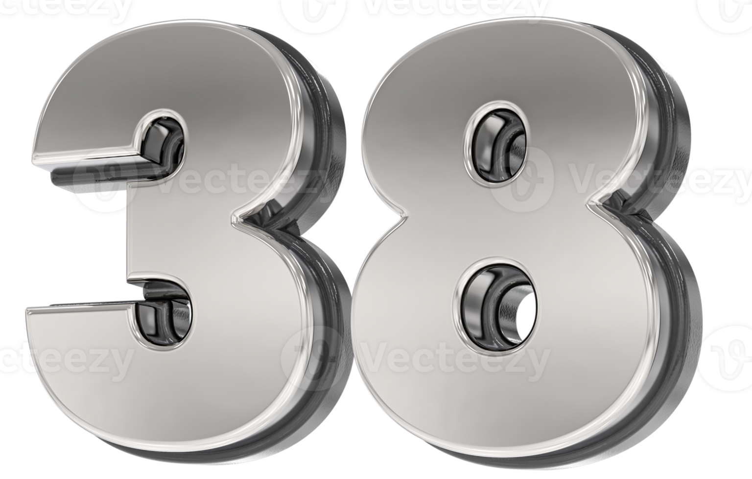 38 Number Silver And Black 3D Render png