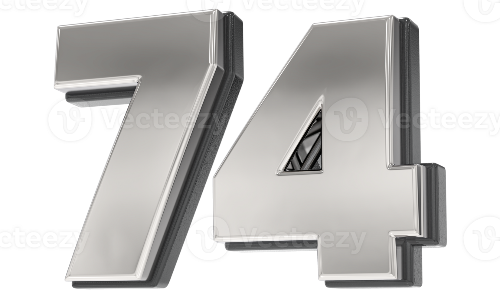74 Number Silver And Black 3D Render png
