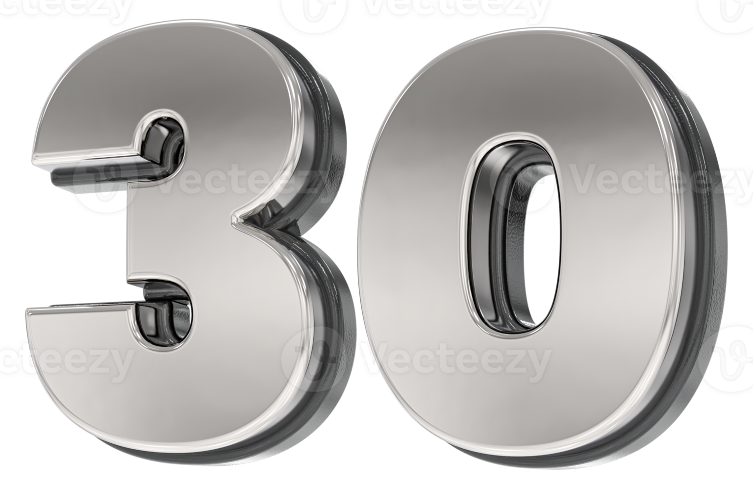 30 Number Silver And Black 3D Render png