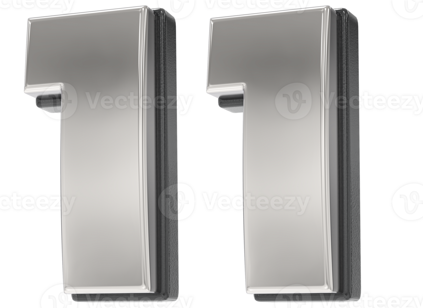 11 Number Silver And Black 3D Render png